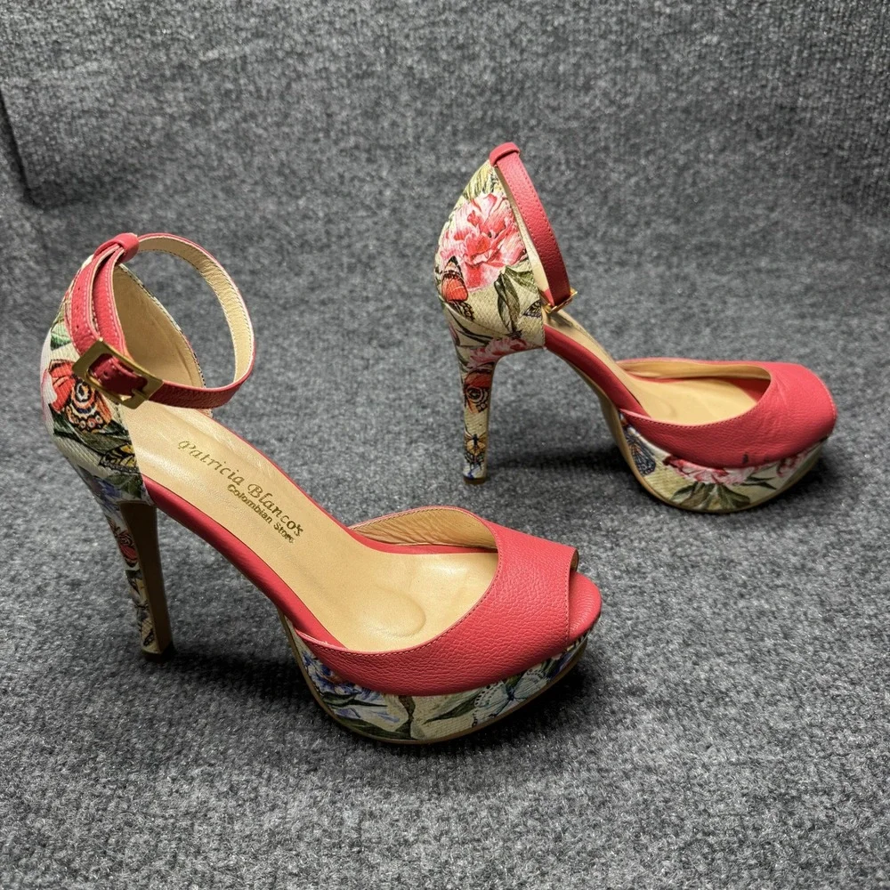 Patricia‎ Blancos Colombian Store Platform Heels Womens 35 Red Floral Butterfly